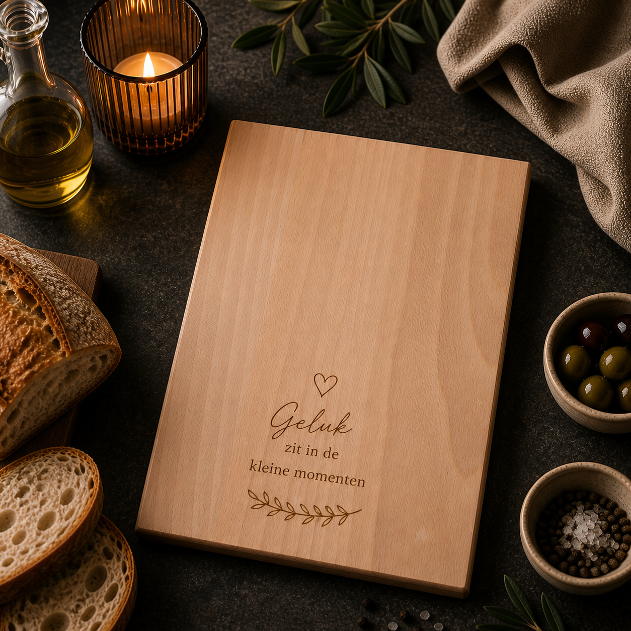 Rechthoekige borrelplank laten graveren - houten cadeau met naam