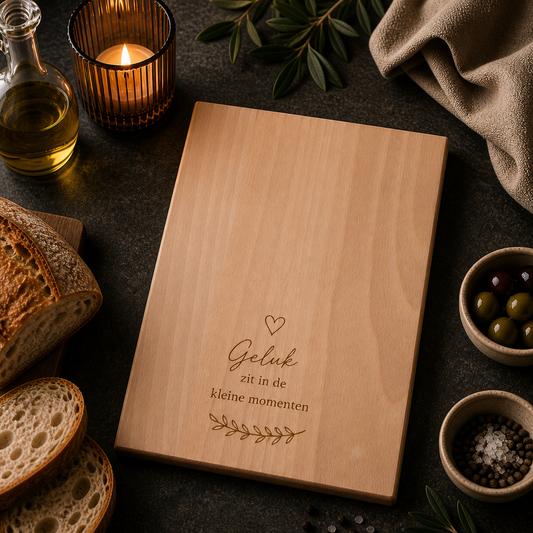 Rechthoekige borrelplank laten graveren - houten cadeau met naam